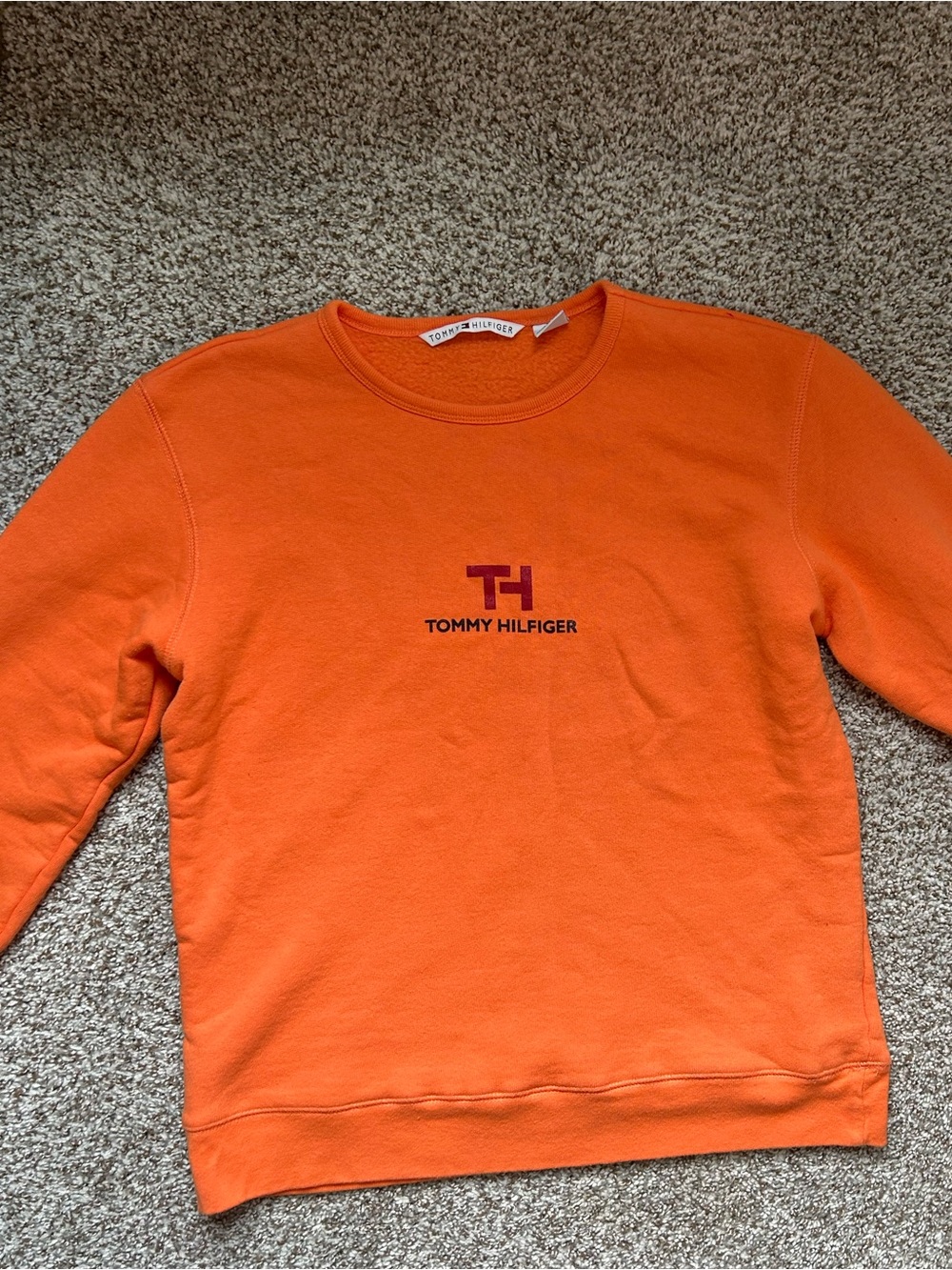 Tommy Hilfiger Bright Orange Vintage Crewneck Sweatshirt with TH Logo